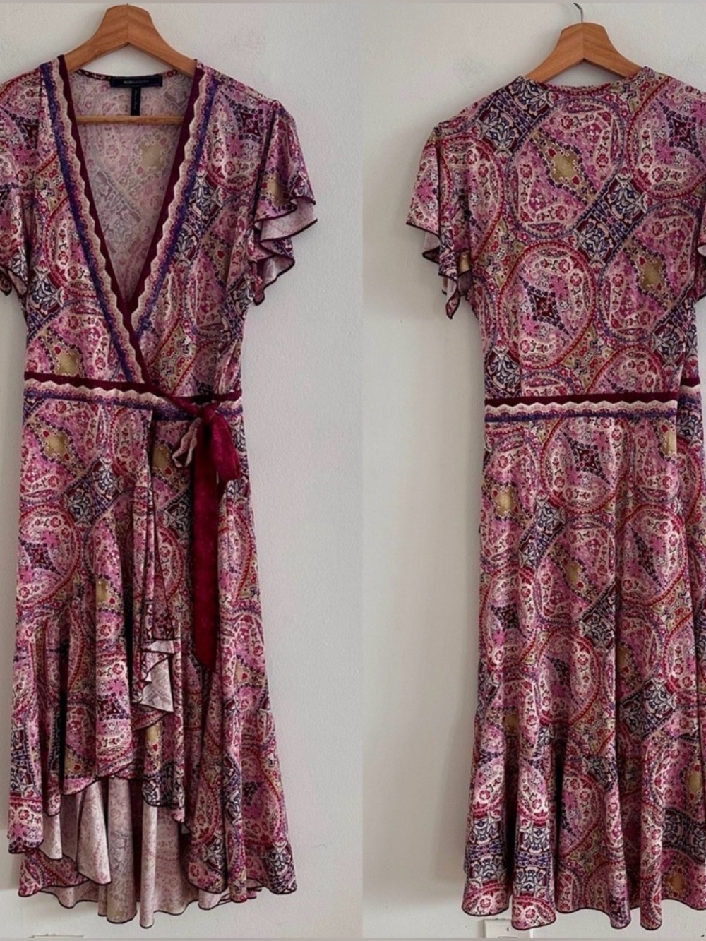 BCBG MaxAzria wrap midi dress in paisley print size medium